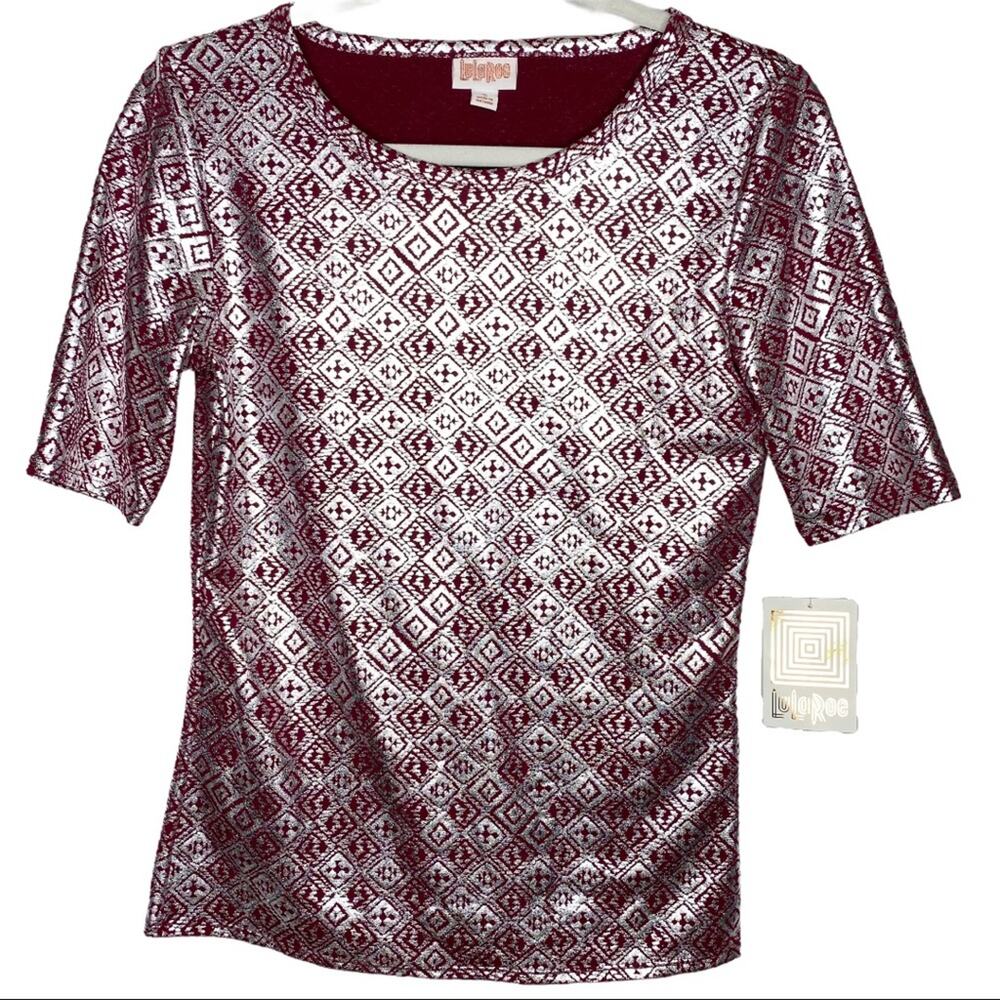 NWT Elegant LuLaRoe Silver Maroon Gigi Shirt Small